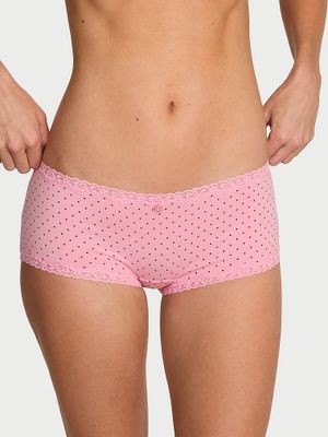 Lace Trim Chiloți Boyshort din bumbac, cu margini din dantelă
