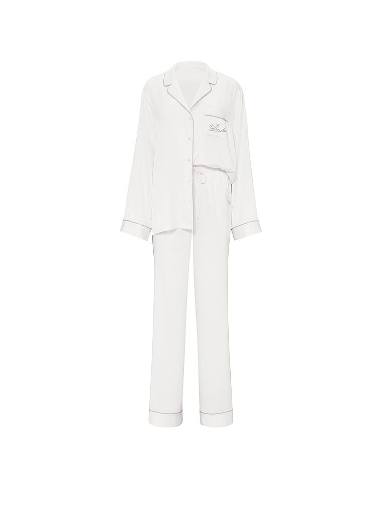 Pijamale cu mânecă lungă din satin Signature Bride Signature Bride. Produsul este alb și provine din colecția Victoria's Secret.