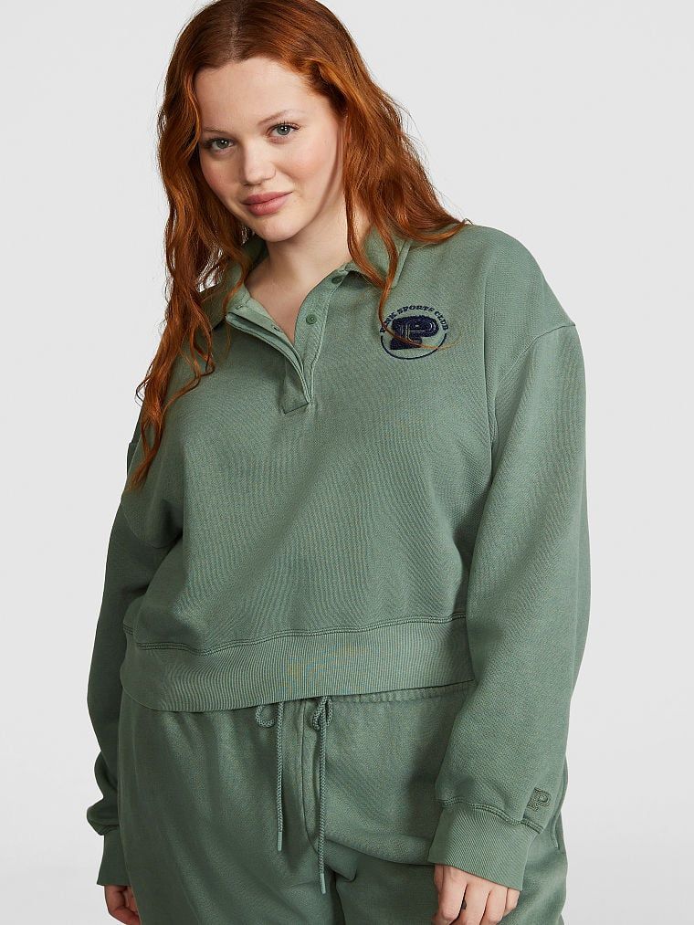 PINK Pulover Polo Rugby din material Ivy Fleece