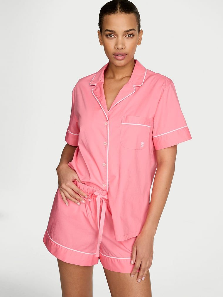 Pijamale din bumbac cu pantaloni scurți Heritage. Produsul este roz și provine din colecția Victoria's Secret.
