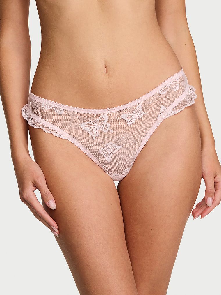 Lacie Chiloți Tanga din plasă cu fluturi și volane