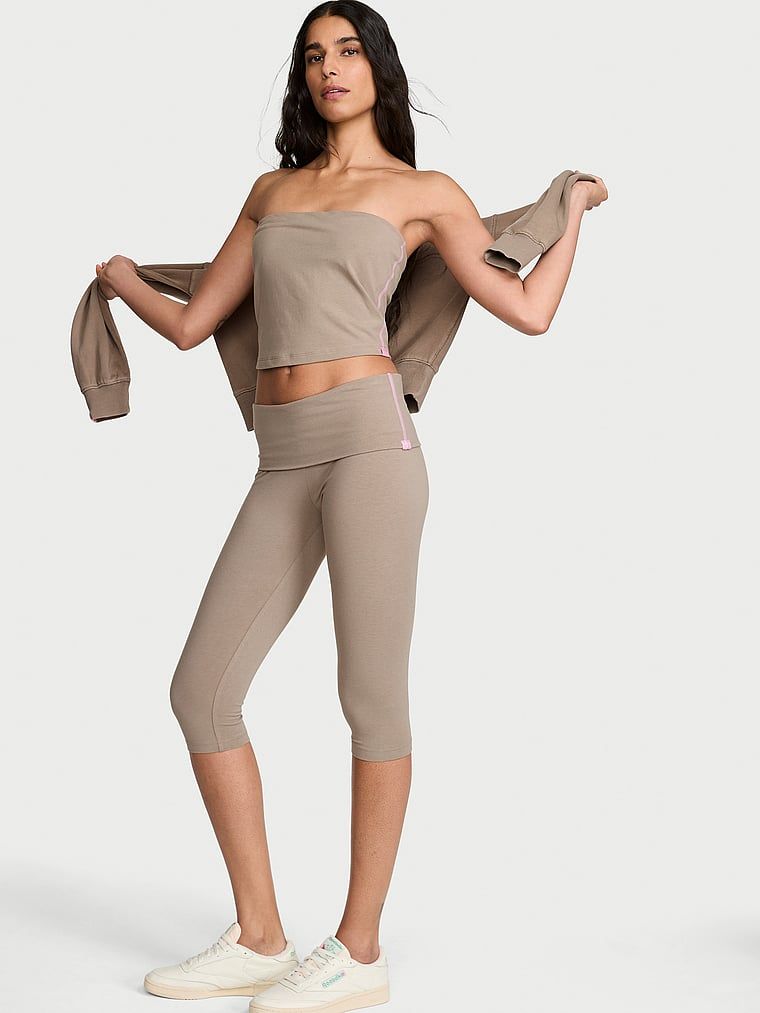 Angel Essentials Pantaloni trei sferturi Capri din bumbac cu talie pliabilă