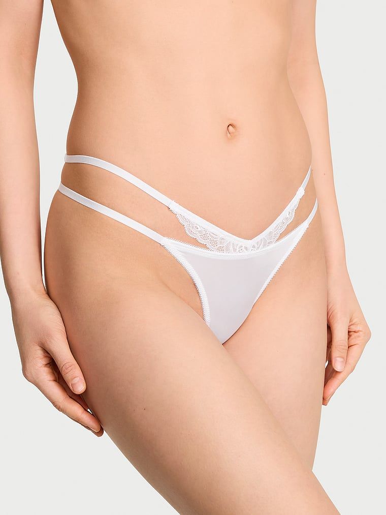 Very Sexy Chiloți V-String cu decupaje, cu barete, cu margine din dantelă cu trandafiri