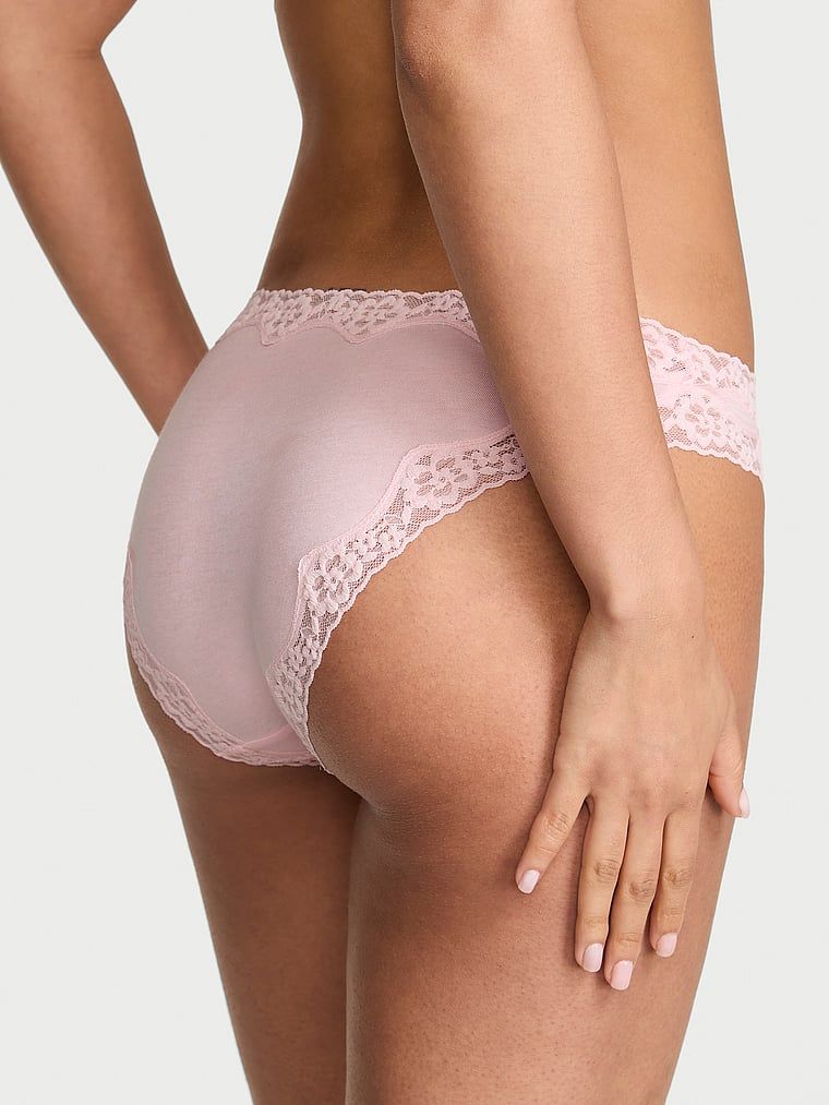 Chiloți din bumbac cu dantelă cu dantelă și baie de baie. Produsul este roz și provine din colecția Lace Trim.