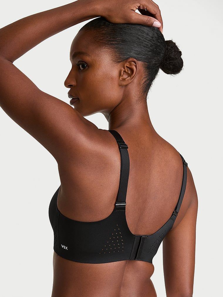 Sutien sport VSX Featherweight Max GlossyTech Maximum Support. Produsul este negru și provine din colecția VSX.