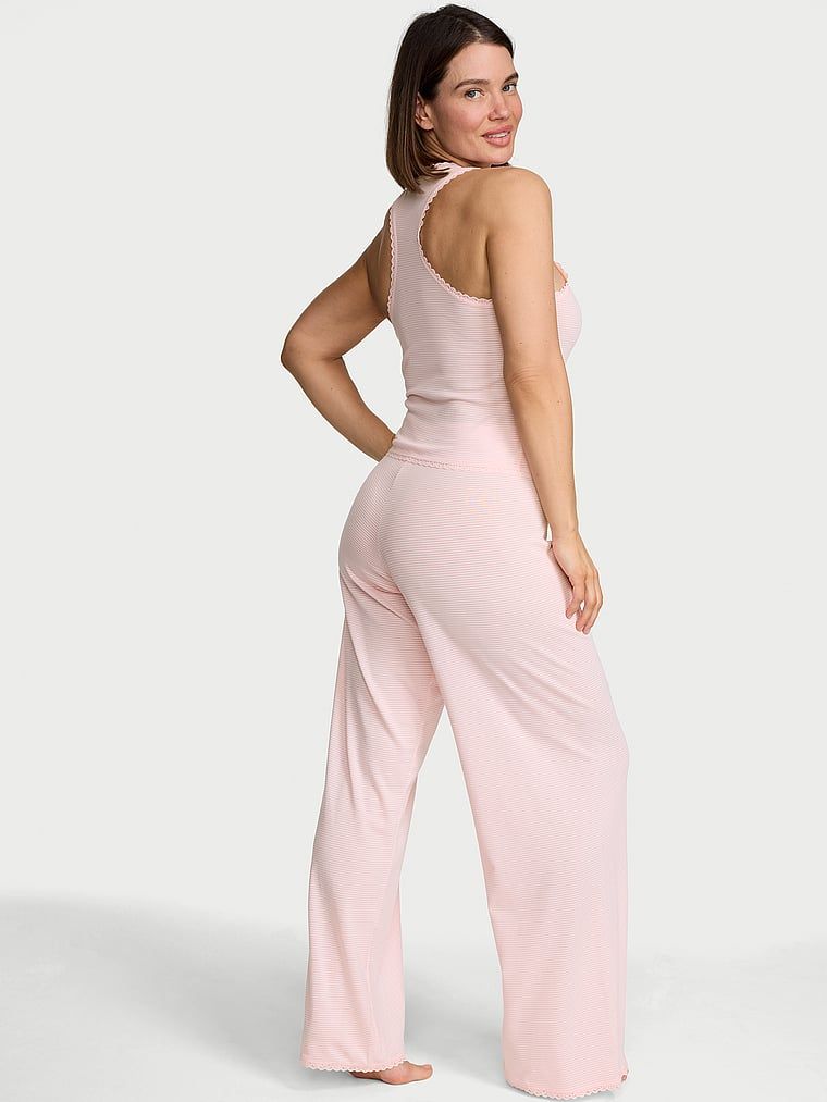 Set de dormit din bumbac - top și pantaloni Shadow Stripe. Produsul este roz și provine din colecția Victoria's Secret.