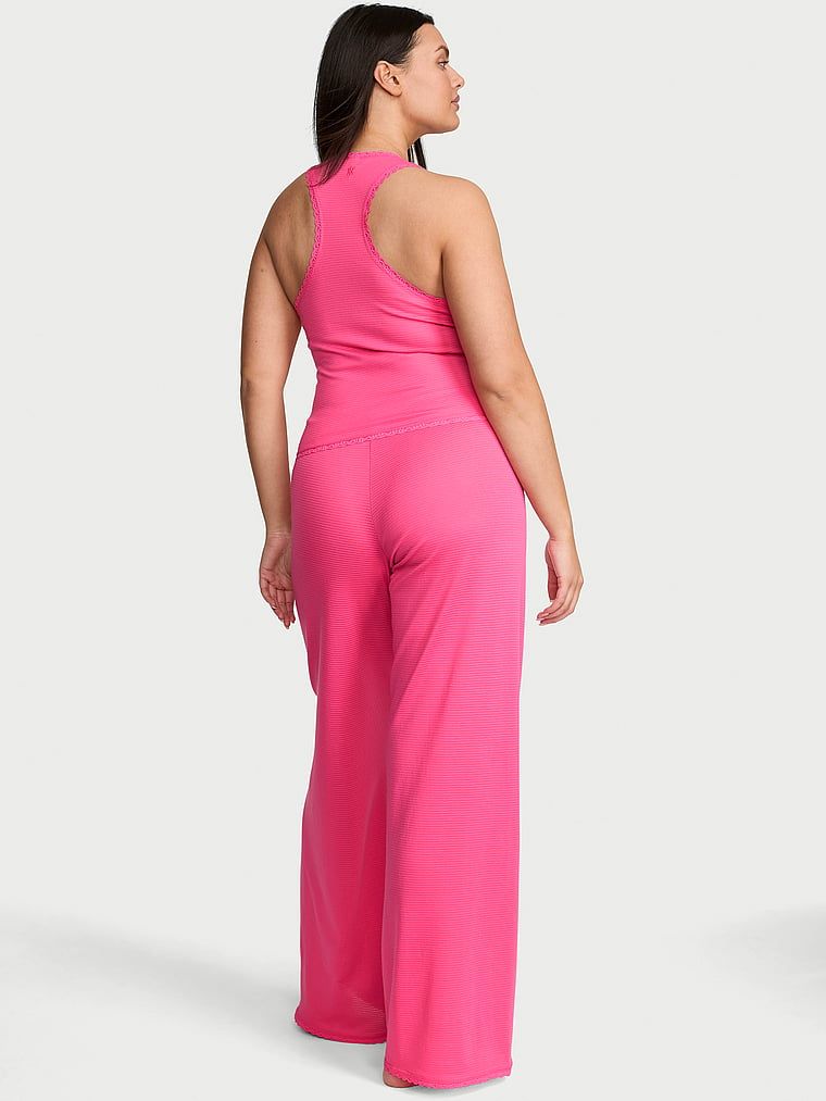 Set de dormit din bumbac - top și pantaloni Shadow Stripe. Produsul este roz și provine din colecția Victoria's Secret.
