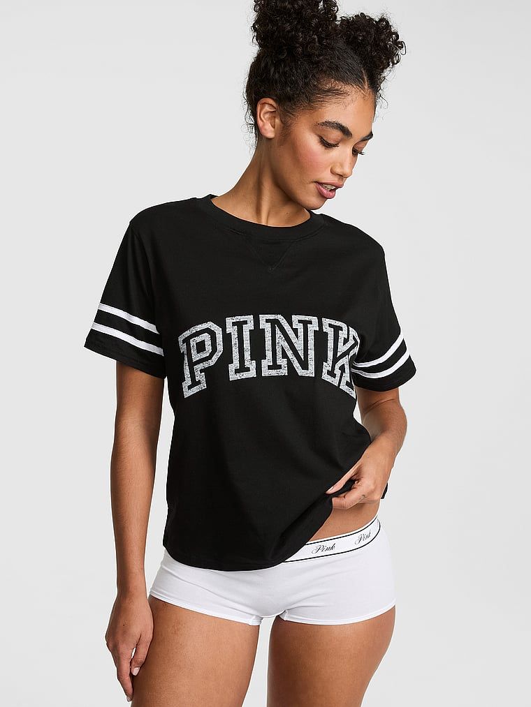 Tricou boxy cu decolteu rotund și cusătură în V Campus Cotton
