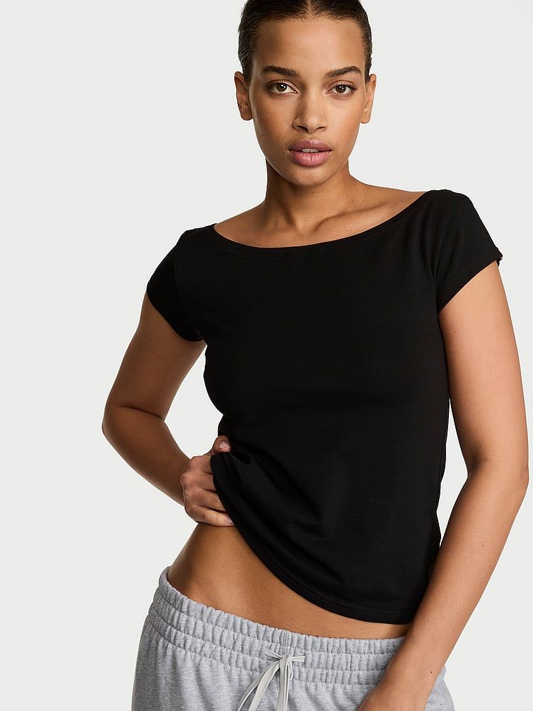 Angel Essentials Tricou mulat din bumbac elastic, cu guler barcă