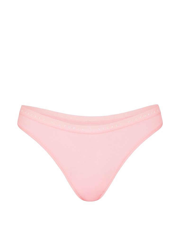 Tanga de bumbac cu picior înalt. Produsul este roz și provine din colecția Victoria's Secret.