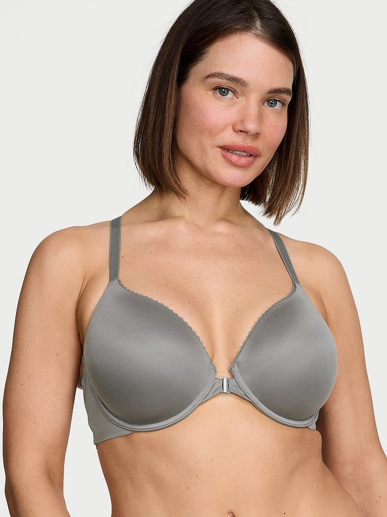 Sutiene cusut ușor, fixat în față cu cupe Racerback bine închise. Produsul este de culoare gri și provine din colecția Body by Victoria.