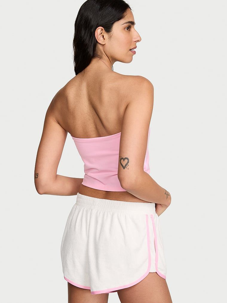 Pantaloni scurți micro Terry din bumbac. Produsul este alb și provine din colecția Angel Essentials.