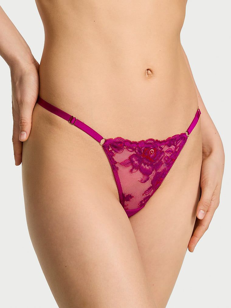 Tanga din dantelă cu curele reglabile, Rose Lace V-String. Produsul este multicolor și provine din colecția Very Sexy.