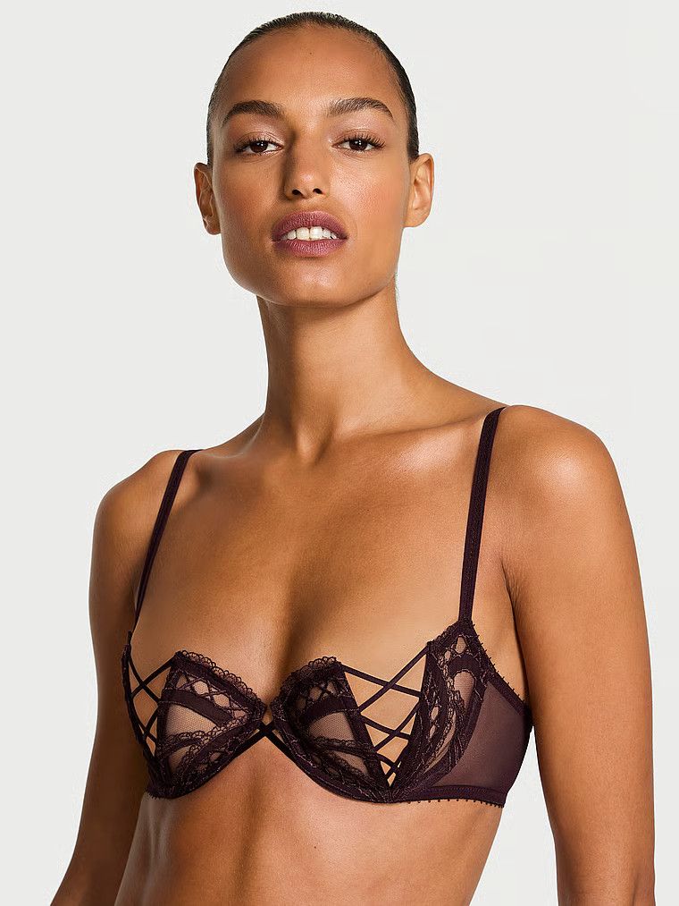 Very Sexy Sutien tip Balconette cu cupe semideschise, fără căptușeală, cu broderie și dantelă
