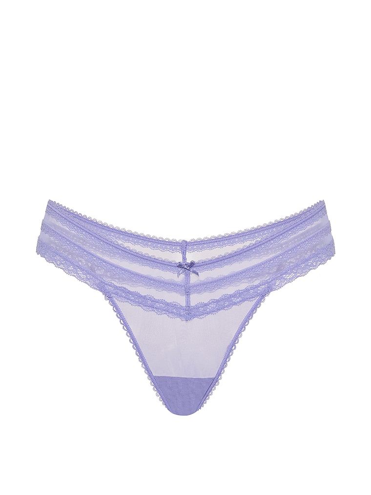 Chiloți brazilieni din plasă Lace-Trim. Produsul este albastru și provine din colecția Dream Angels.