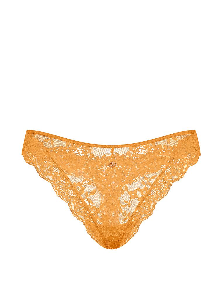 Tanga din dantelă. Produsul este portocaliu și provine din colecția Dream Angels.
