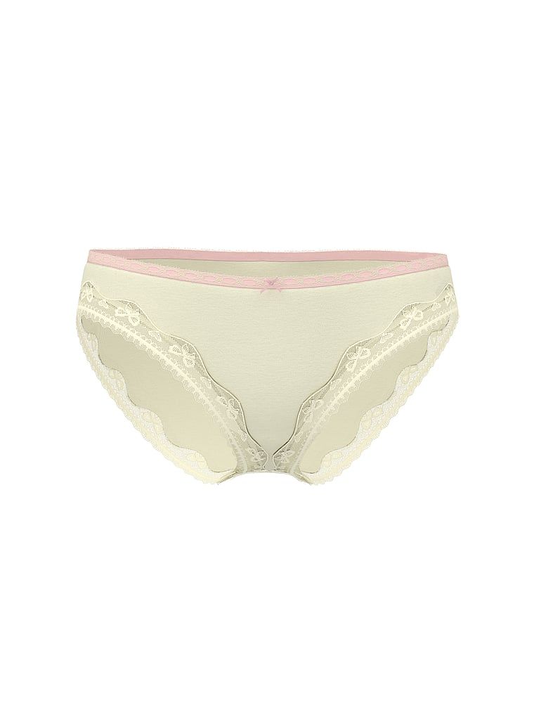 Chiloți din bumbac Bikini cu margini cu dantelă și fundă. Produsul este de culoare verde și provine din colecția Lace Trim.