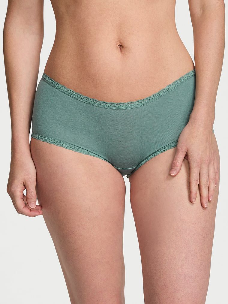 Lace Trim Chiloți Boyshort din bumbac, cu margini din dantelă