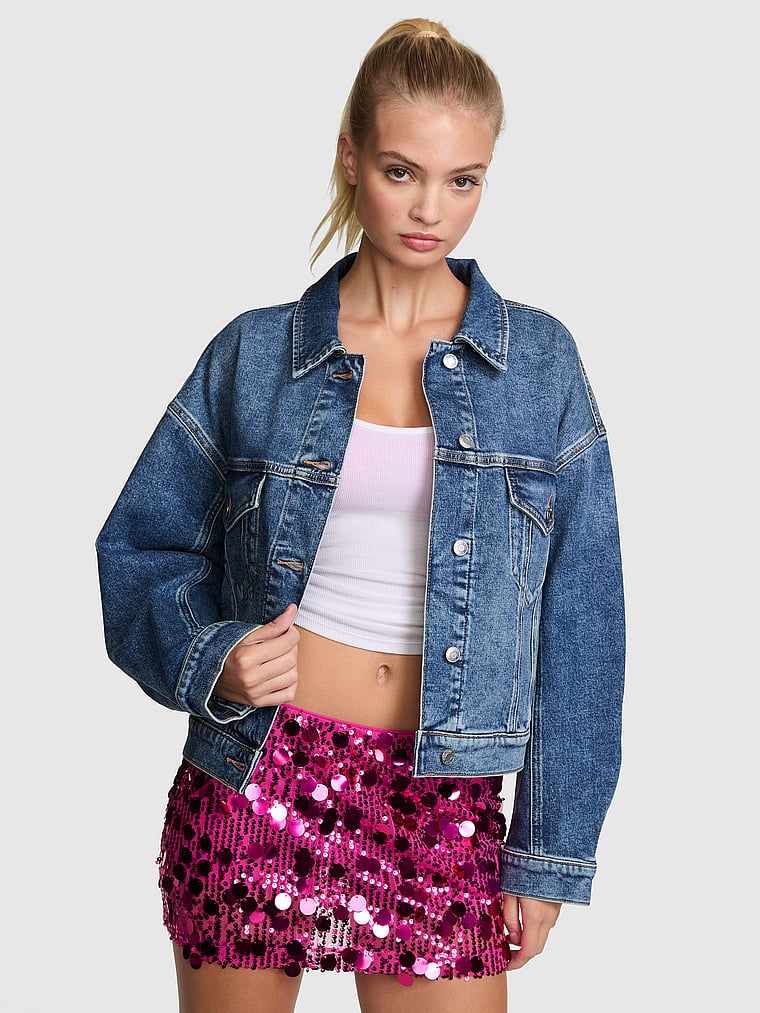 PINK Jachetă trucker din denim cu croială boyfriend Denim by PINK