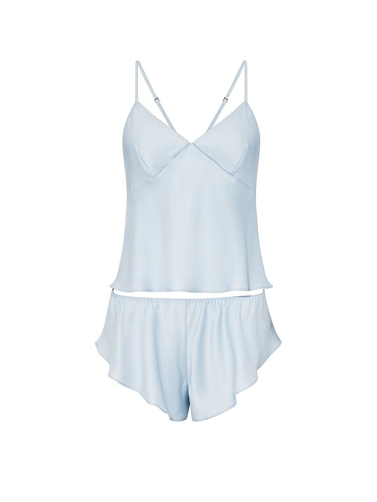 Set de dormit din satin Cami. Produsul este albastru și provine din colecția Victoria's Secret.