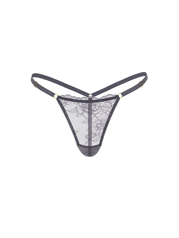 Tanga din dantelă cu curele reglabile, Rose Lace V-String. Produsul este de culoare gri și provine din colecția Very Sexy.