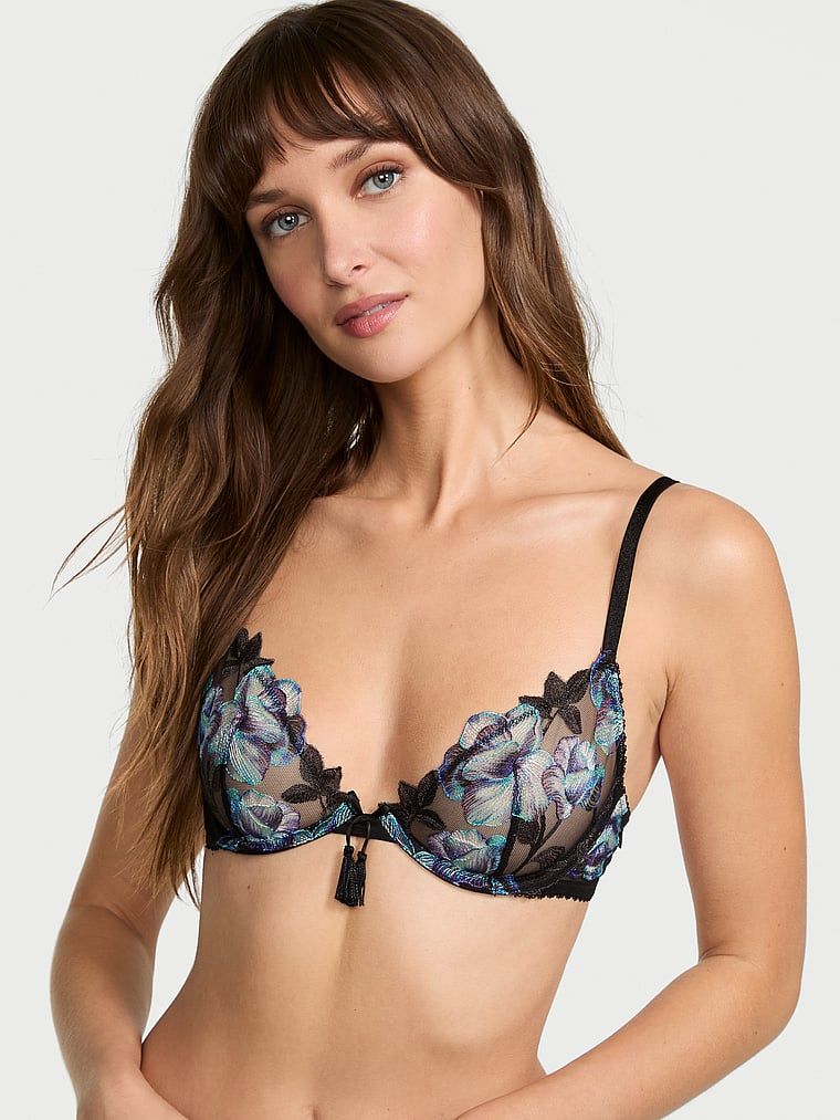 Very Sexy Sutien Demi cu decolteu adânc fără căptușeală, cu broderie Electric Orchid