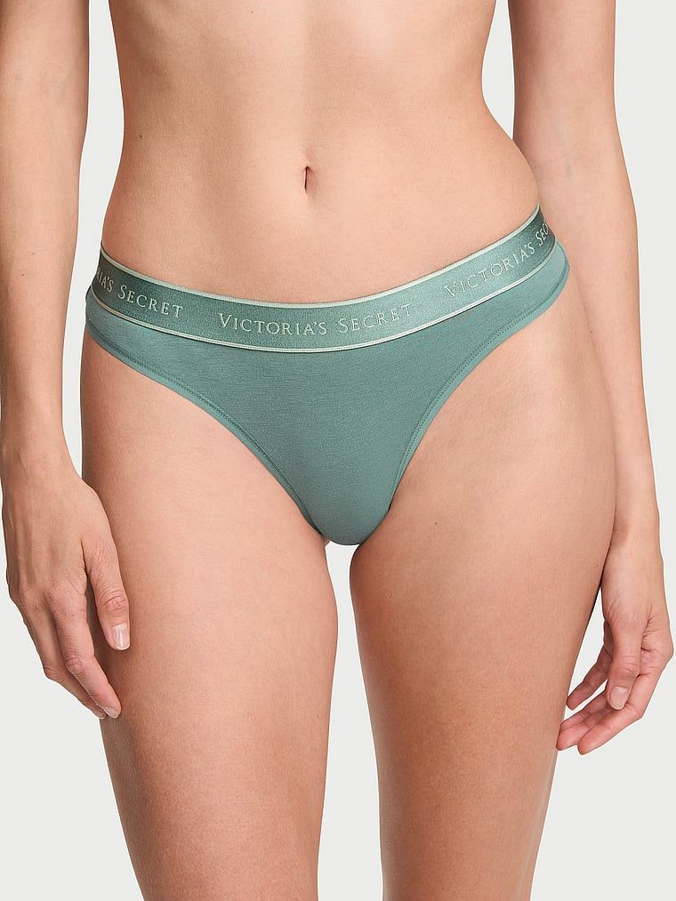 Tanga de bumbac cu logo la talie. Produsul este de culoare verde și provine din colecția Bumbac.