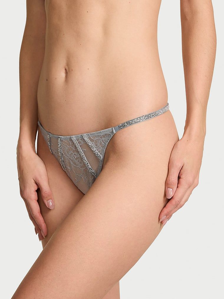 Very Sexy Chiloți V-string Gradient din dantelă cu trandafiri, cu barete strălucitoare