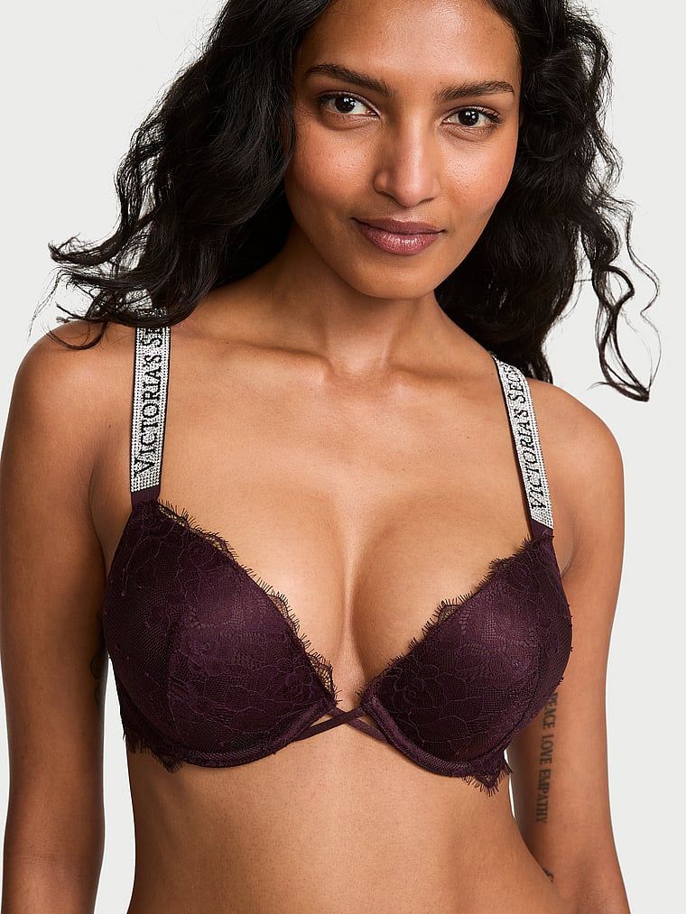Very Sexy Sutien cu Push-Up din dantelă în formă de trandafir Bombshell Add-2-Cups cu bretele strălucitoare