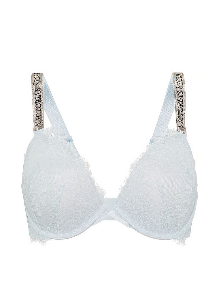 Sutiene push-up din dantelă cu bretele lucioase Shine Strap. Produsul este albastru și provine din colecția Very Sexy.