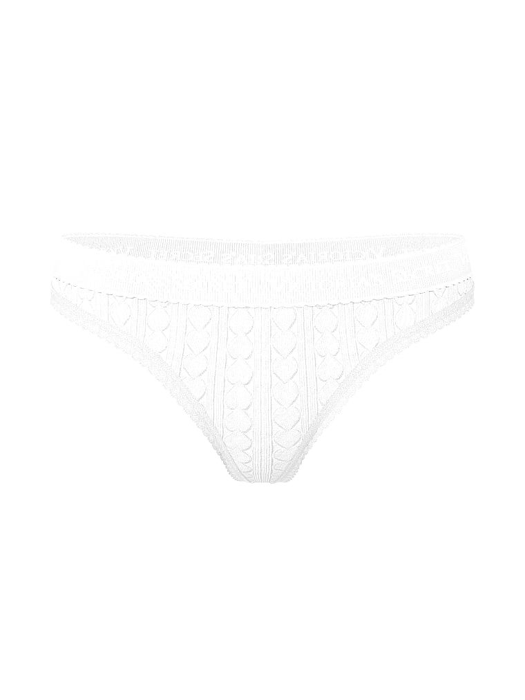 Tanga de bumbac cu inimi și logo-ul Heart Pointelle. Produsul este de culoare albă și provine din colecția Bumbac.