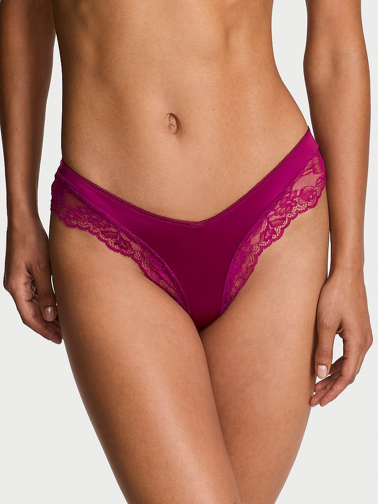 Chiloți din dantelă cu dantelă pe margini și picioare înalte Lace-Trim Cheeky. Produsul este de culoare roz și provine din colecția Very Sexy.