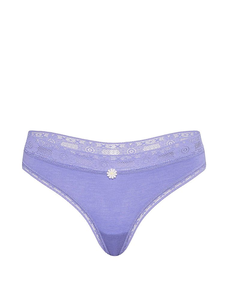 Tanga de bumbac cu dantelă, dantelă - dantelă. Produsul este albastru și provine din colecția Lace Trim.