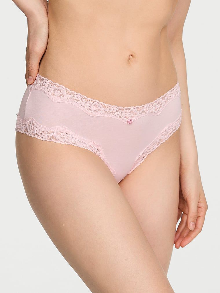 Lace Trim Chiloți Cheeky din bumbac cu talie din dantelă