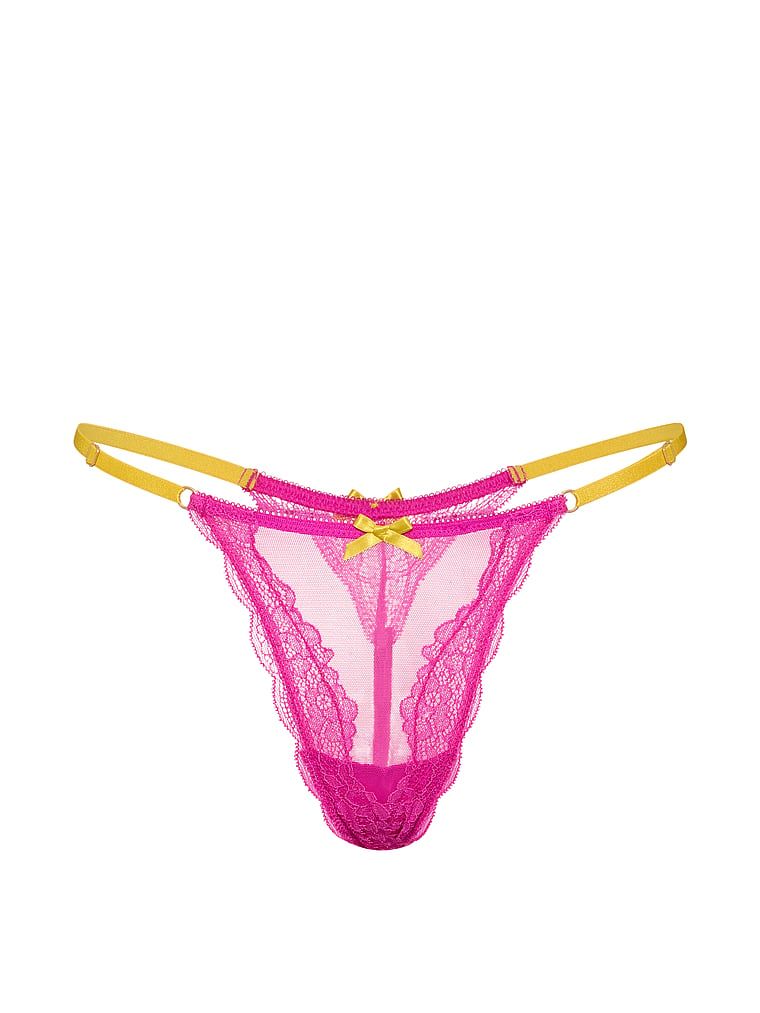 Tanga cu bretele ajustabile Tease. Produsul este roz și provine din colecția Victoria's Secret.