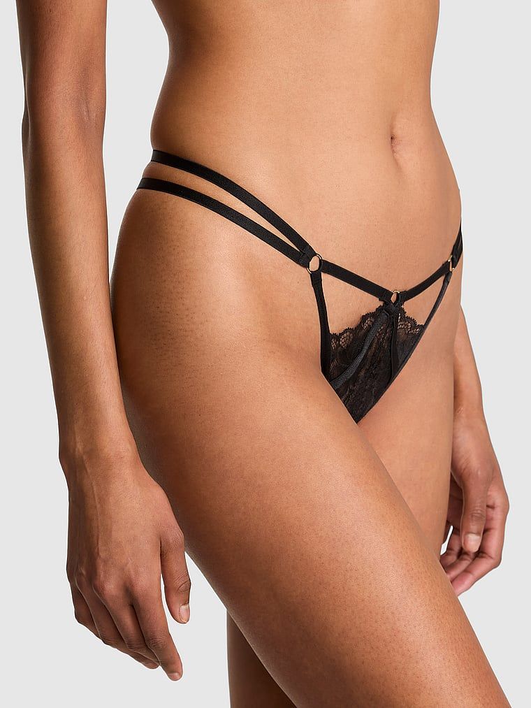 Feronerie cu curele tanga. Produsul este negru și provine din colecția Very Sexy.