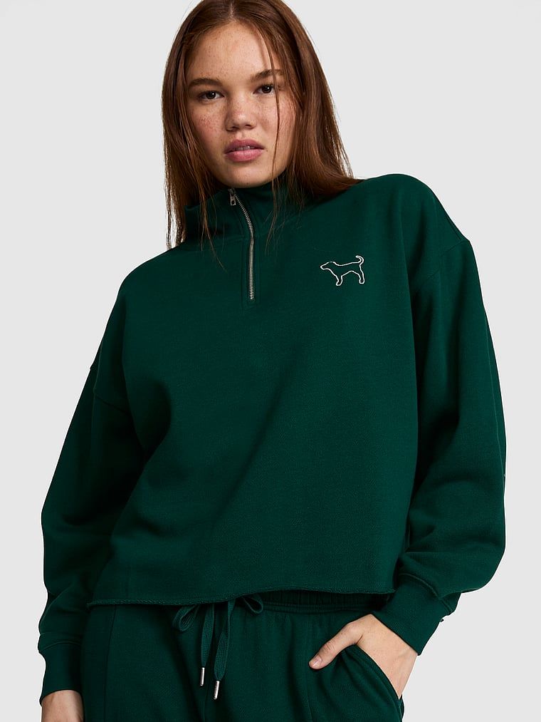PINK Bluză Campus Fleece cu croială dreaptă și fermoar scurt