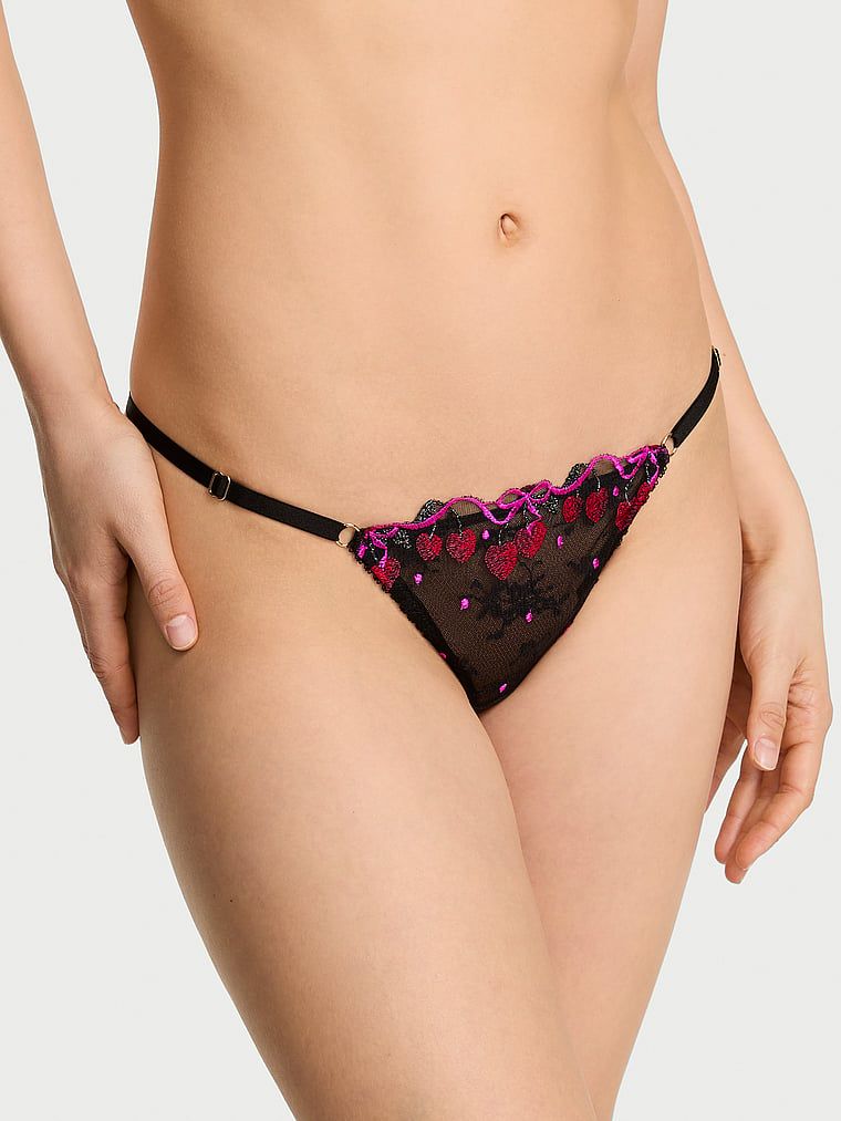 Very Sexy Chiloți V-String reglabili cu broderie Cherry Pop