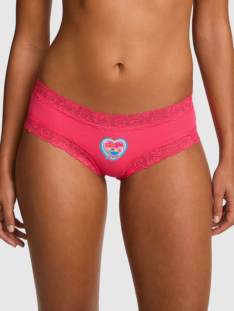Chiloți cheeky PINK Wink cu finisaj din dantelă