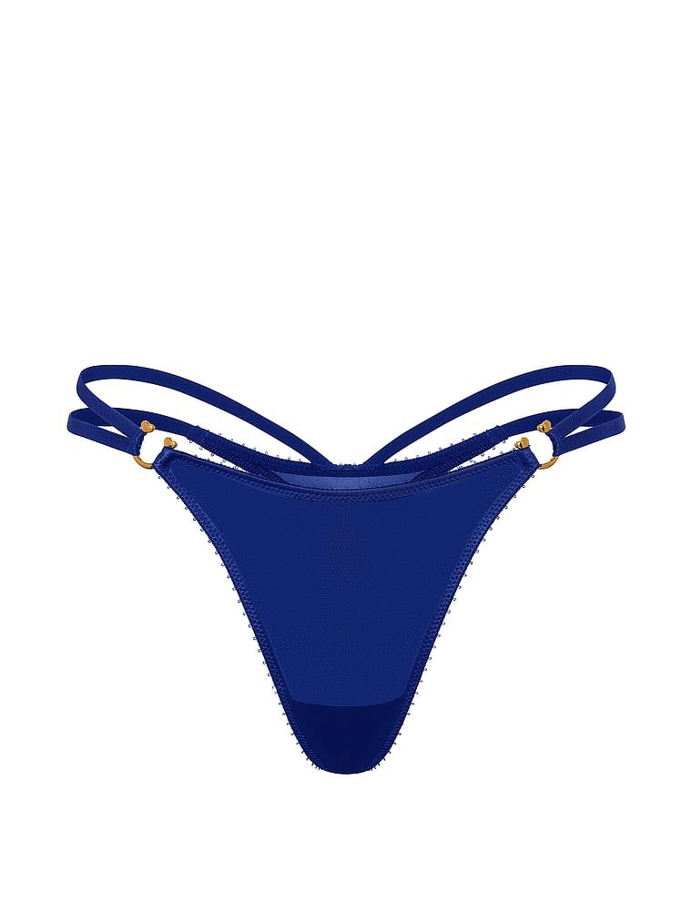 Tanga cu curele și feronerie metalică pentru inele cu bretele. Produsul este de culoare albastră și provine din colecția Very Sexy.