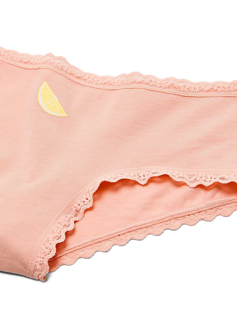 Chiloți de bumbac cu dantelă pe margini, dantelă-talie obraznică. Produsul este roz și provine din colecția Lace Trim.