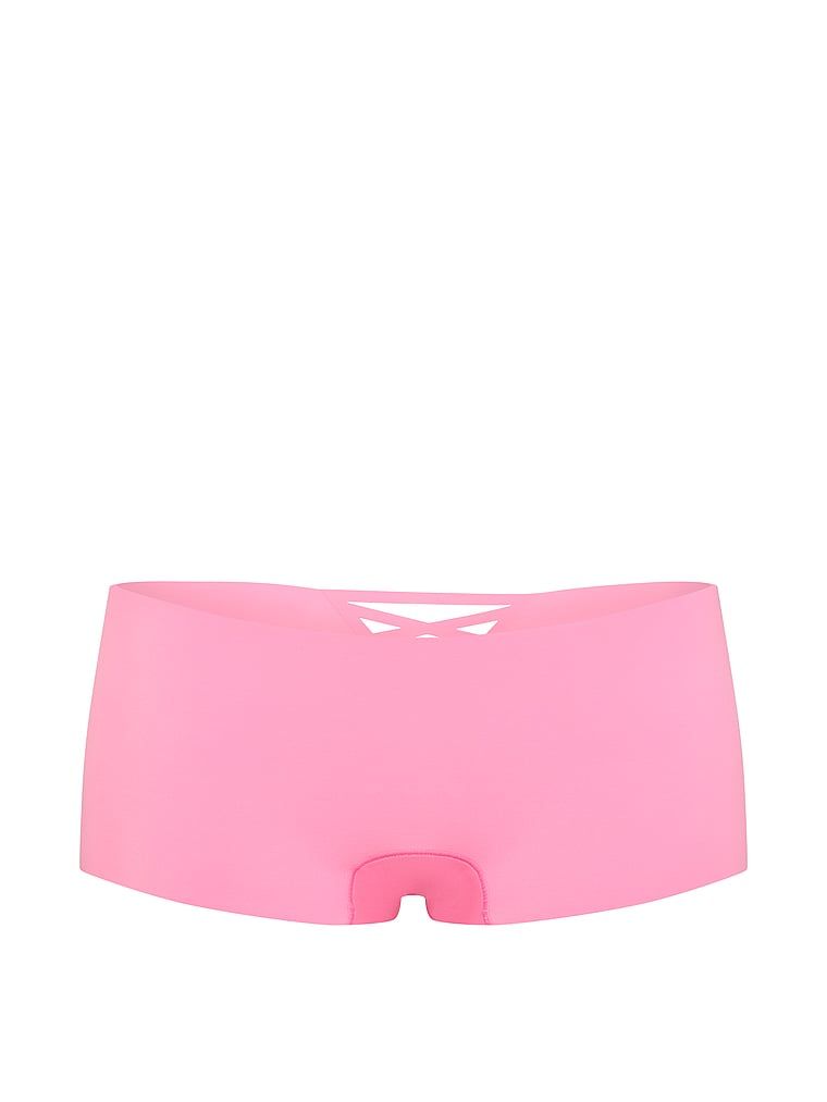 Pantaloni scurți fără cusură cu bretele la spate No-Show Strappy Boyshort. Produsul este roz și provine din colecția No-Show.