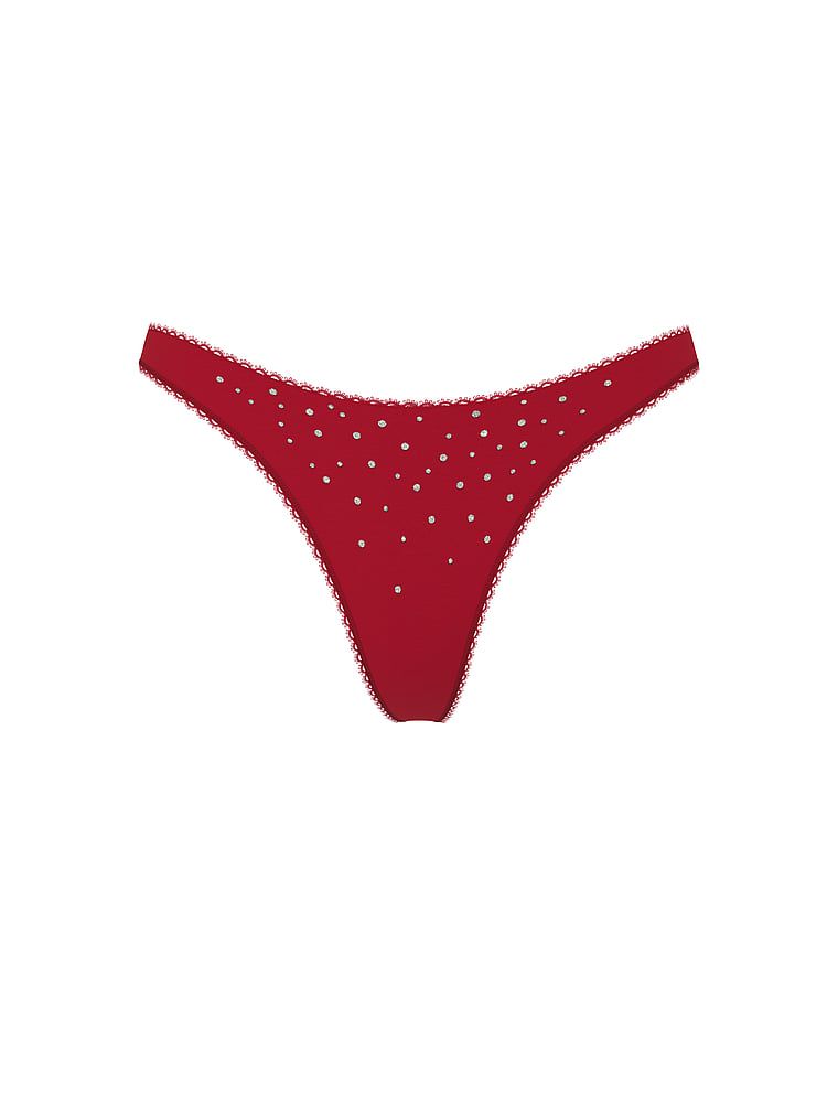Tanga din bumbac cu paiete Sparkle. Produsul este de culoare roșie și provine din colecția Victoria's Secret.