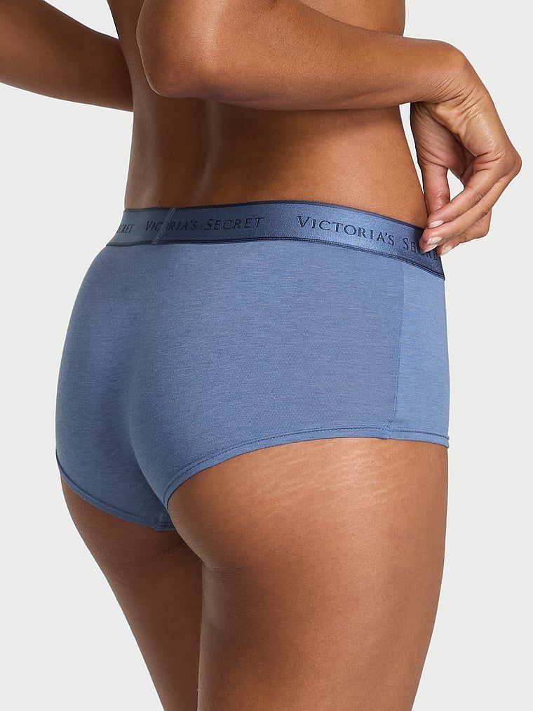 Chiloți din bumbac cu logo în talie Boyshort. Produsul este albastru și provine din colecția Bumbac.