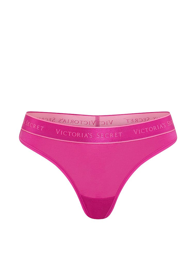 Tanga de bumbac cu logo la talie. Produsul este roz și provine din colecția Bumbac.