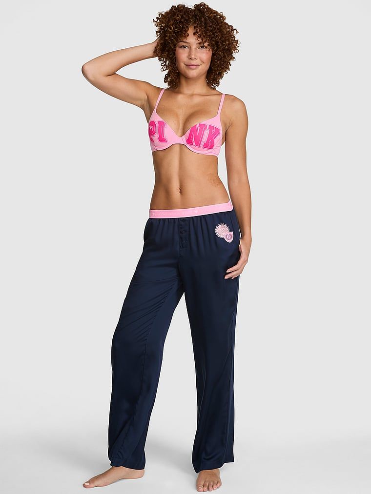 Pantaloni de pijama satinați, croi lejer