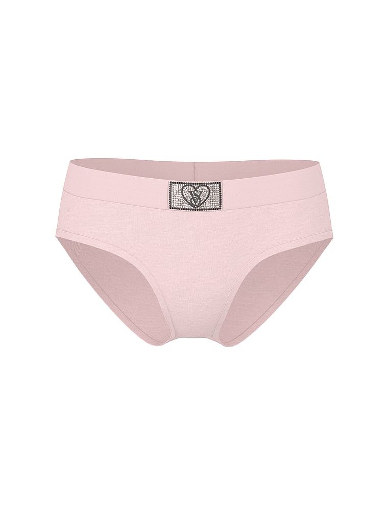 Chiloți de bumbac cu logo-ul lucios Heart Shine Patch Hiphugger. Produsul este roz și provine din colecția Bumbac.