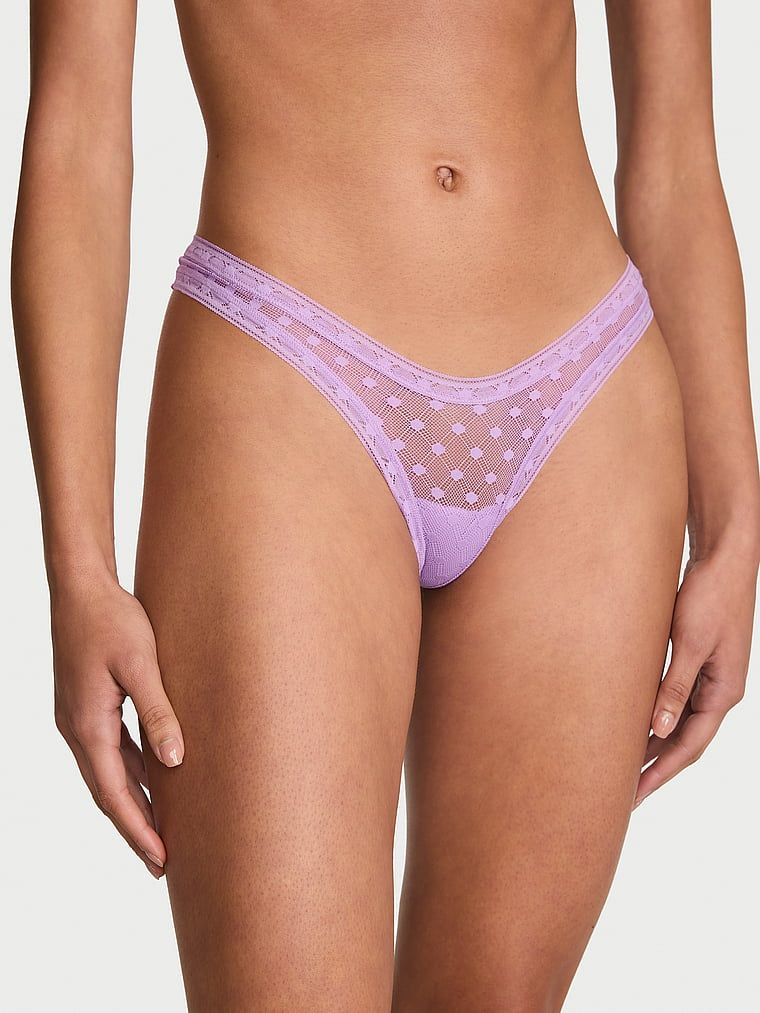 Lacie Chiloți Tanga ultra-mini, cu croială în formă de cupă, din dantelă, cu model geometric cu buline