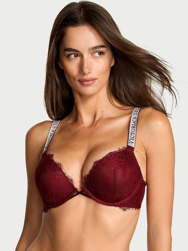 Very Sexy Sutien cu Push-Up din dantelă în formă de trandafir Bombshell Add-2-Cups cu bretele strălucitoare