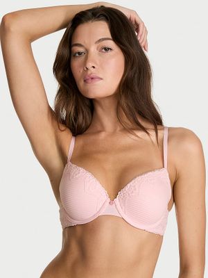 T-shirt Sutien cu push-up cu margini din dantelă, din bumbac cu dungi Perfect Shape